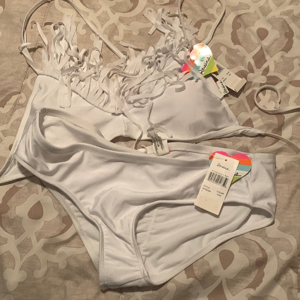 Fringe bra and ruched booty bikini